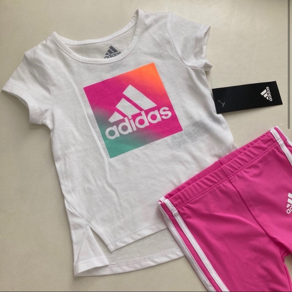 Adidas baby girl pink super adorable shorts leggings set 2195 - Picture 2 of 3